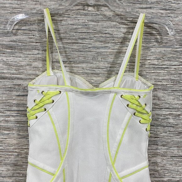 🔥🔥Gold Label Wow Couture Mini Bodycon Dress Neon Yellow Lace-Up Details Size M - Picture 10 of 14